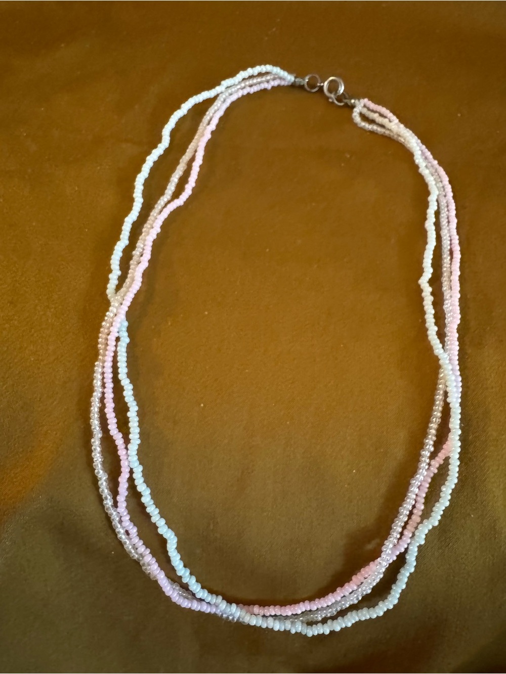 Multi-Strand Pastel Beaded Necklace - Pink, Blue & White